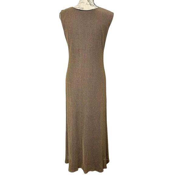 Vintage 90s Gold Glitter Mesh Overlay Maxi Sheath Dress Size 6 / M - Picture 3 of 11